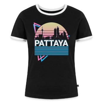 Pattaya City Skyline Cityscape Rétro - T-shirt contrasté Femme - noir/blanc - Devant - Selfina (174cm)