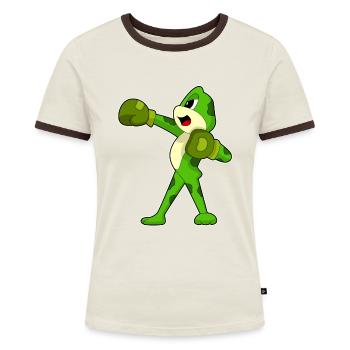 Frosch Boxer Boxhandschuhe Boxen - Frauen Kontrast-T-Shirt - Blau/Weiß - Vorne