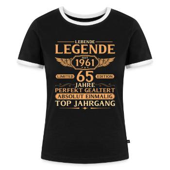 1961 Jahrgang Lebende Legende - 65. Geburtstag - Frauen Kontrast-T-Shirt - Schwarz/Weiß - Vorne - Selfina (174cm)