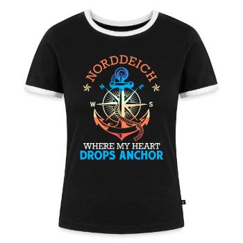North Sea NORTH DIKE WHERE MY HEART DROPS ANCHOR Funny - Women's Ringer T-Shirt - black/white - Front - Selfina (174cm)