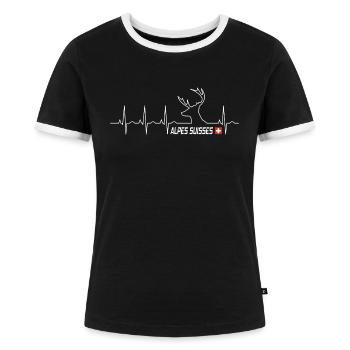 Alpes Suisses - Frauen Kontrast-T-Shirt - Schwarz/Weiß - Vorne - Selfina (174cm)