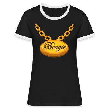 Bougie Collier Bijoux Disant Drôle Cadeau Amusant - T-shirt contrasté Femme - noir/blanc - Devant - Selfina (174cm)