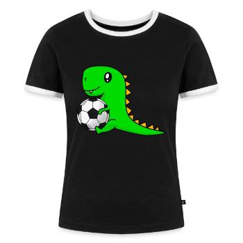 Les dinosaures avec le football - T-shirt contrasté Femme - noir/blanc - Devant - Selfina (174cm)