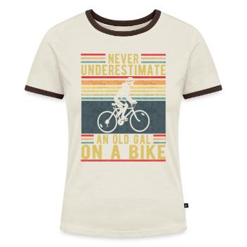 Ne sous-estimez jamais une vieille fille sur un vélo - T-shirt contrasté Femme - bleu/blanc - Devant