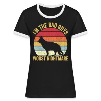 Polizist Polizeihund Vintage - Frauen Kontrast-T-Shirt - Schwarz/Weiß - Vorne - Selfina (174cm)