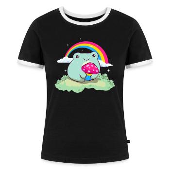 Pansexual Pride Pan Flag Cute Frog Mushroom Subtle - Frauen Kontrast-T-Shirt - Schwarz/Weiß - Vorne - Selfina (174cm)