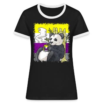 Nicht binäre Stolz Flagge Panda Kaffee Sublte LGBT - Frauen Kontrast-T-Shirt - Schwarz/Weiß - Vorne - Selfina (174cm)