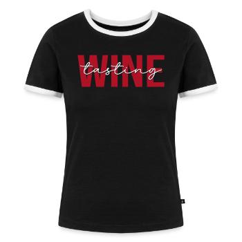 Weinverkostung Weinverkoster Wein trinken - Frauen Kontrast-T-Shirt - Schwarz/Weiß - Vorne - Selfina (174cm)