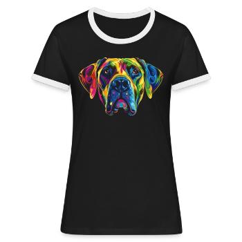 Rhodesian Ridgeback Hund Popart - Frauen Kontrast-T-Shirt - Schwarz/Weiß - Vorne - Selfina (174cm)