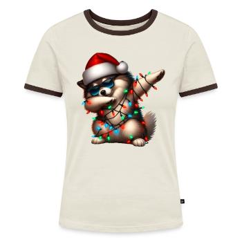 Polka Dot Keeshond Chien Lunettes de soleil Cute Weihn - T-shirt contrasté Femme - bleu/blanc - Devant