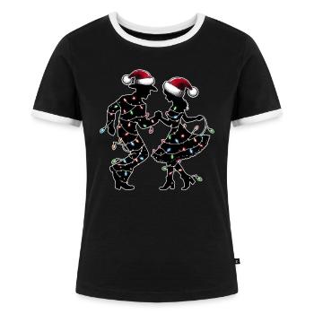 Line Dance Line Dancing Line Dancer Christmas Hat - Women's Ringer T-Shirt - black/white - Front - Selfina (174cm)