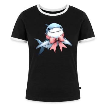Coquette Arc Requin Mignon Océan Animal Rose - T-shirt contrasté Femme - noir/blanc - Devant - Selfina (174cm)