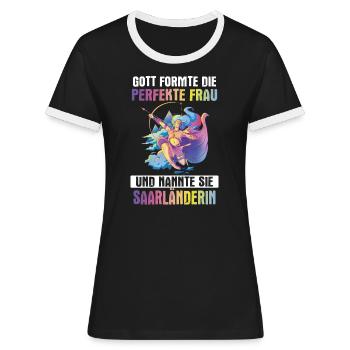 Saarland Saarländerin Saarländer Spruch - Frauen Kontrast-T-Shirt - Schwarz/Weiß - Vorne - Selfina (174cm)