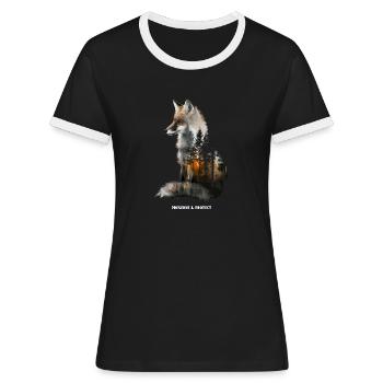 Protéger Renard, Forêt, Animal, Nature - T-shirt contrasté Femme - noir/blanc - Devant - Selfina (174cm)