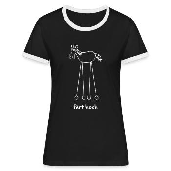 färt hoch, hochfahren, färt, Pferd auf Rädern - Frauen Kontrast-T-Shirt - Schwarz/Weiß - Vorne - Selfina (174cm)