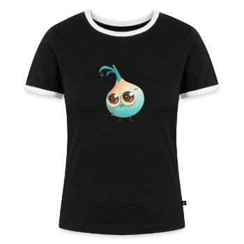 Sweet onion character with googly eyes - Women's Ringer T-Shirt - black/white - Front - Selfina (174cm)