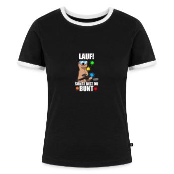 Lauf! Gotcha Paintballspieler Paintball - Frauen Kontrast-T-Shirt - Schwarz/Weiß - Vorne - Selfina (174cm)