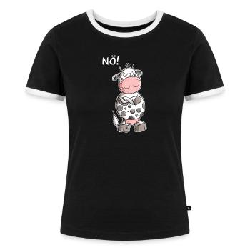 Nö Kuh I Statement Einfach Nö Design I Nein - Frauen Kontrast-T-Shirt - Schwarz/Weiß - Vorne - Selfina (174cm)