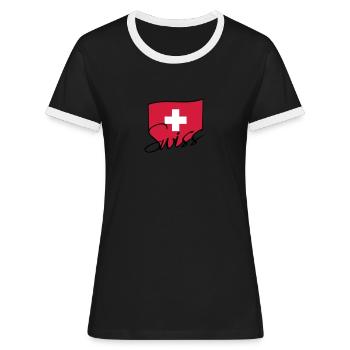 Swiss Flag Logo - T-shirt contrasté Femme - noir/blanc - Devant - Selfina (174cm)