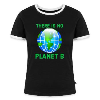 Milieu, Klimaatverandering, Klimaatverandering - Vrouwen contrastshirt - zwart/wit - Voor - Selfina (174cm)