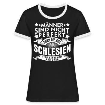 Schlesien Witz Oberschlesien Schlesier - Frauen Kontrast-T-Shirt - Schwarz/Weiß - Vorne - Selfina (174cm)