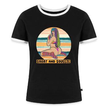 FILLE ÉROTIQUE SEXY ACCROUPIR ET SERRER - T-shirt contrasté Femme - noir/blanc - Devant - Selfina (174cm)