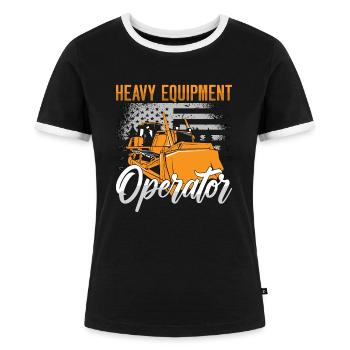 Excavatrice Bulldozer Travailleur de la construction Cadeau - T-shirt contrasté Femme - noir/blanc - Devant - Selfina (174cm)