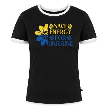Ukraine Ukrainiens Drapeau ukrainien - T-shirt contrasté Femme - noir/blanc - Devant - Selfina (174cm)