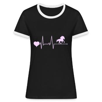 Islandpferd Tölt Herzschlag Pink für Reiterin - Frauen Kontrast-T-Shirt - Schwarz/Weiß - Vorne - Selfina (174cm)