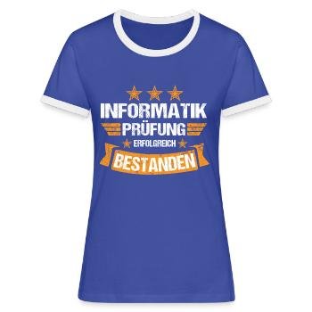 Informatik Studium Prüfung Abschluss bestanden - Frauen Kontrast-T-Shirt - Blau/Weiß - Vorne