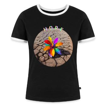 Rainbow Flower of Hope - Women's Ringer T-Shirt - black/white - Front - Selfina (174cm)