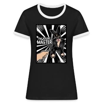 EROTIC GIRL SEXY SUBMISSION BONDAGE MASTER - Frauen Kontrast-T-Shirt - Schwarz/Weiß - Vorne - Selfina (174cm)