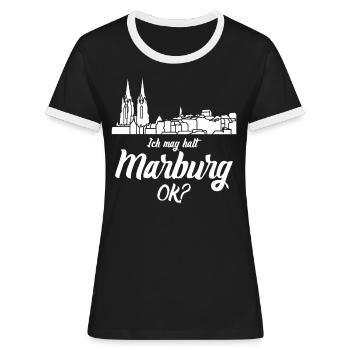 Marburger Ich mag Marburg - Frauen Kontrast-T-Shirt - Schwarz/Weiß - Vorne - Selfina (174cm)
