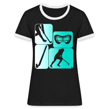 Field hockey Hockey players - Women's Ringer T-Shirt - black/white - Front - Selfina (174cm)