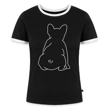 Hund von hinten French Bulldog Hunde - Frauen Kontrast-T-Shirt - Schwarz/Weiß - Vorne - Selfina (174cm)