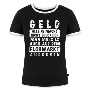 Flohmarkt Trödelmarkt Flohmärkte - Frauen Kontrast-T-Shirt - Schwarz/Weiß - Vorne - Selfina (174cm)