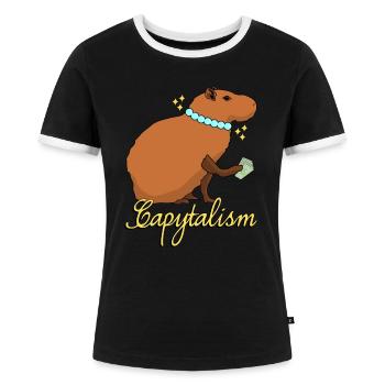 Capybara Capitalisme Capybaras - T-shirt contrasté Femme - noir/blanc - Devant - Selfina (174cm)