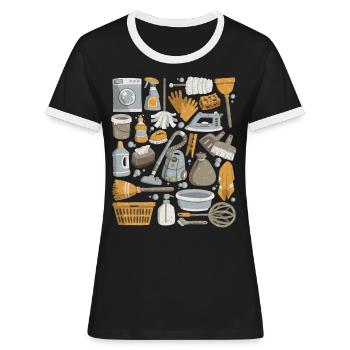 Schoonmaak van het huis - schoonmaken, dweilen, schoonmaken - Vrouwen contrastshirt - zwart/wit - Voor - Selfina (174cm)