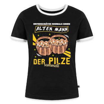 Pilze im Korb Pilz Pilzsammler - Frauen Kontrast-T-Shirt - Schwarz/Weiß - Vorne - Selfina (174cm)
