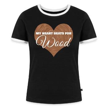 Bûcheron Bois Charpentier Bois De Chauffage - T-shirt contrasté Femme - noir/blanc - Devant - Selfina (174cm)