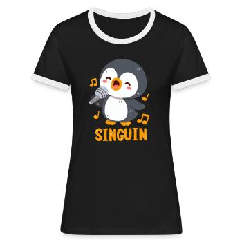 Singender Pinguin: Singuin - Frauen Kontrast-T-Shirt - Schwarz/Weiß - Vorne - Selfina (174cm)