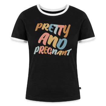 Pregnancy Retro Baby Mother Pregnant - Frauen Kontrast-T-Shirt - Schwarz/Weiß - Vorne - Selfina (174cm)