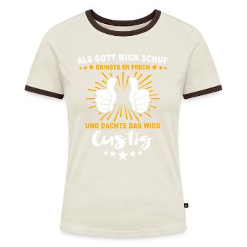 Ironische Sprüche Humor Gott Grinste - Frauen Kontrast-T-Shirt - Blau/Weiß - Vorne