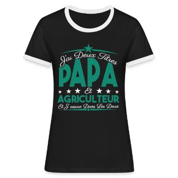 J'ai deux titres Papa et Agriculteur, Cadeau Papa. - T-shirt contrasté Femme - noir/blanc - Devant - Selfina (174cm)