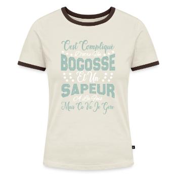 c'est compliqué d'être un Bogosse et un Sapeur. - T-shirt contrasté Femme - bleu/blanc - Devant
