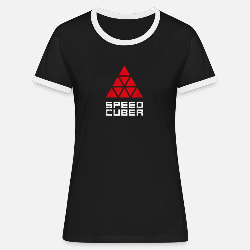 SPEEDCUBER pyraminx. Cubing-Cube-Cuber-Speedcubing - T-shirt contrasté Femme - noir/blanc