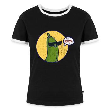 Gurke Grün Gemüse Pflanze Essen Vegan Geschenk - Frauen Kontrast-T-Shirt - Schwarz/Weiß - Vorne - Selfina (174cm)
