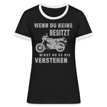 Ostmoped, 50ccm S51 Simmi Wenn du keine Besitzt .. - Frauen Kontrast-T-Shirt - Schwarz/Weiß - Vorne - Selfina (174cm)