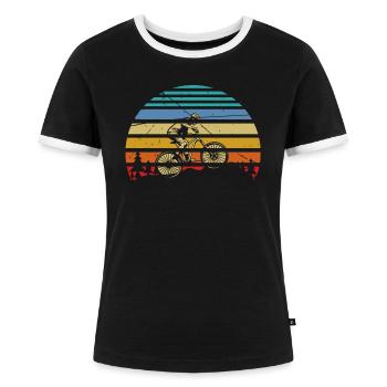 MTB Downhill, VTT cycliste, Sports de plein air - T-shirt contrasté Femme - noir/blanc - Devant - Selfina (174cm)