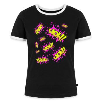 Neon Yellow Pink WOW! - Women's Ringer T-Shirt - black/white - Front - Selfina (174cm)
